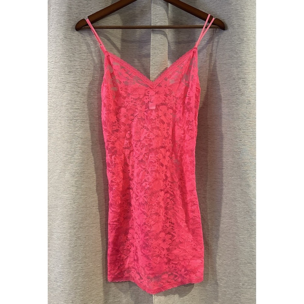 Victoria's Secret Hot Pink Lace Sheer V-Neck Babydoll Lingerie Nightie Medium‎